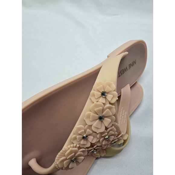 Nine West Pink Flower Embellished Thong Sandals Slip On Flip Flops Size 6 Womens - Picture 10 of 14